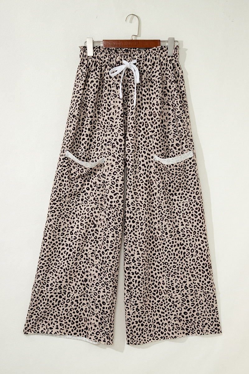 Leopard Print Wide-Leg Casual Pants