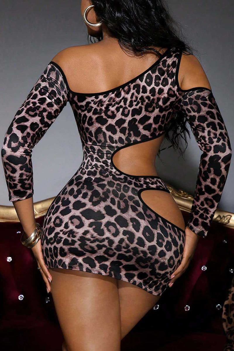 Cutout Leopard Bodycon Lingerie Dress