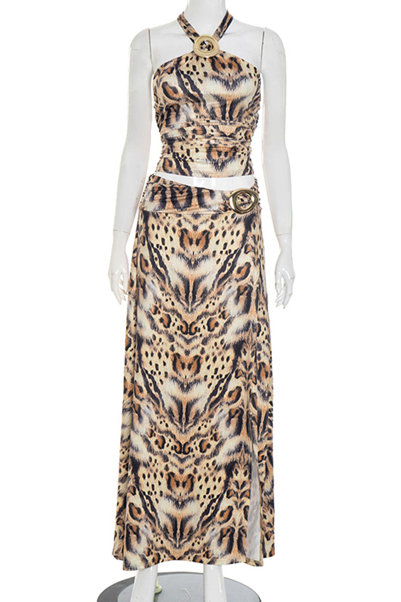 Exotic Print Halter Skirt Set