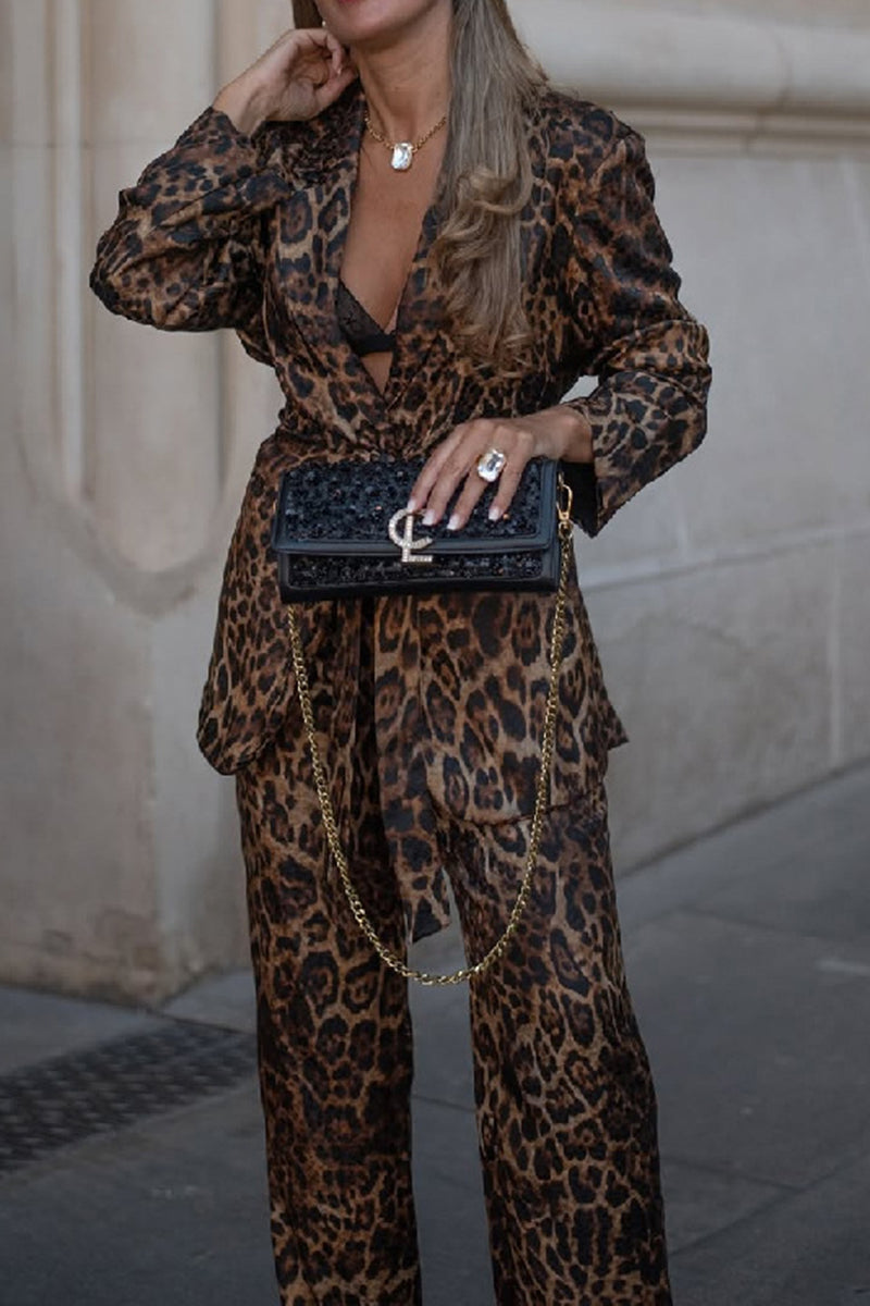 Leopard Print Blazer and Pants Set