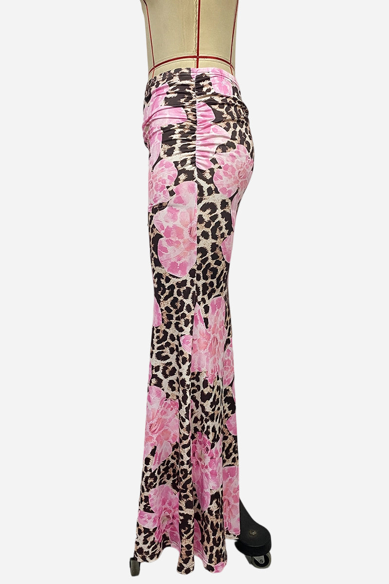 Floral Animal Print Midi Skirt