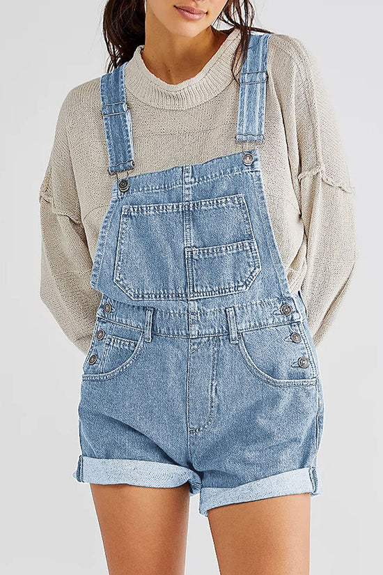 Multi-Pocket Casual Denim Romper