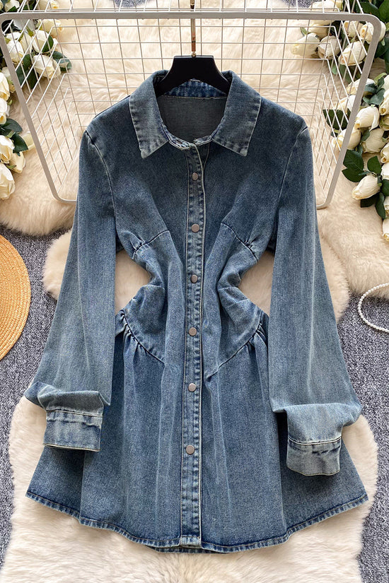 Buttoned Denim Dress with Long Sleeves