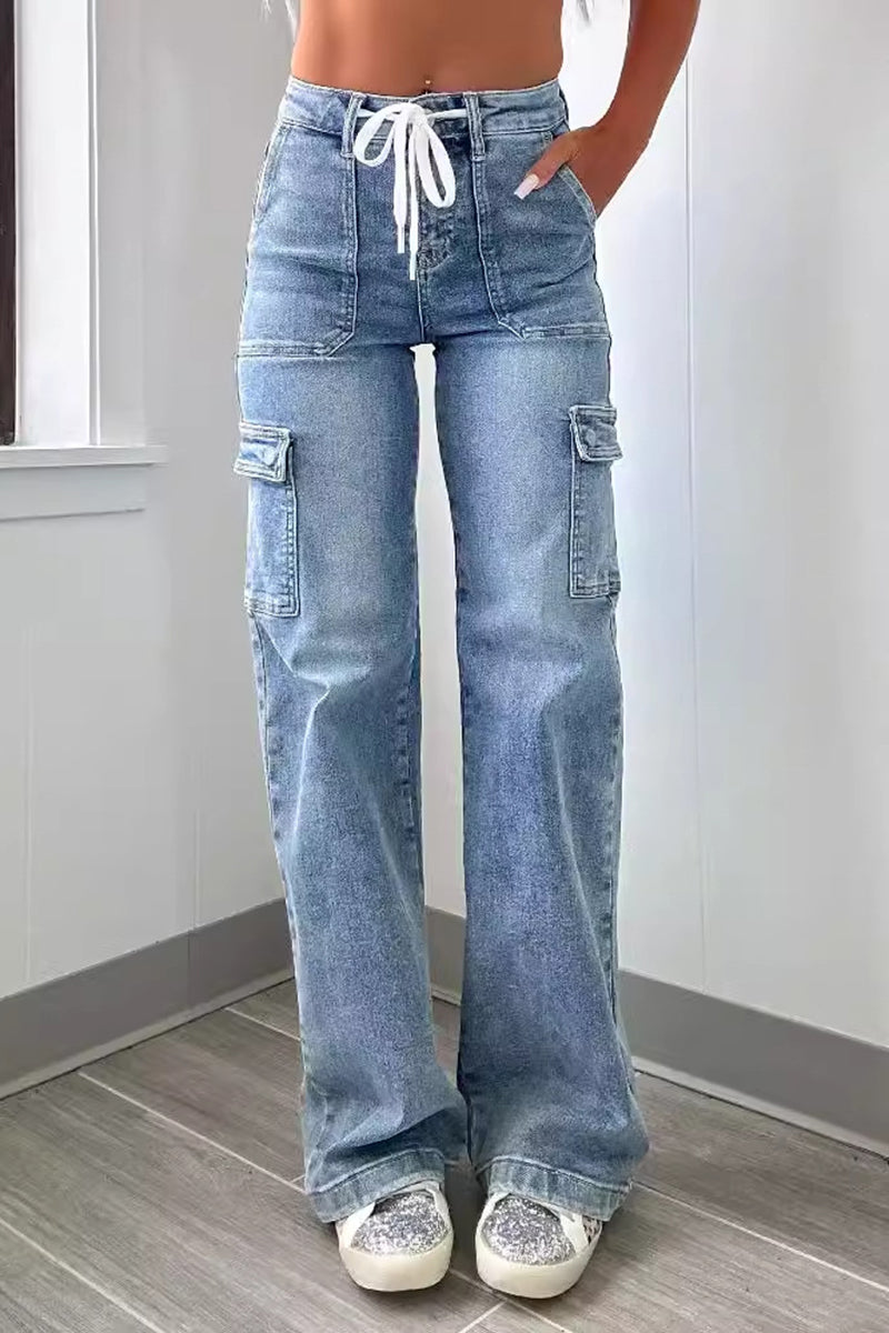 Stylish Straight Cargo Jeans with Drawstring