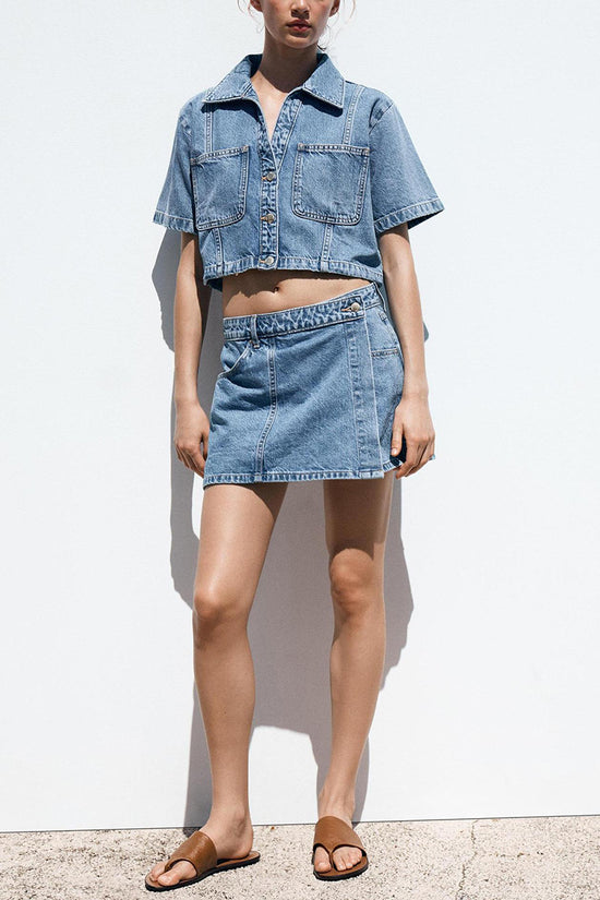 Stylish Denim Crop Top and Skirt Set