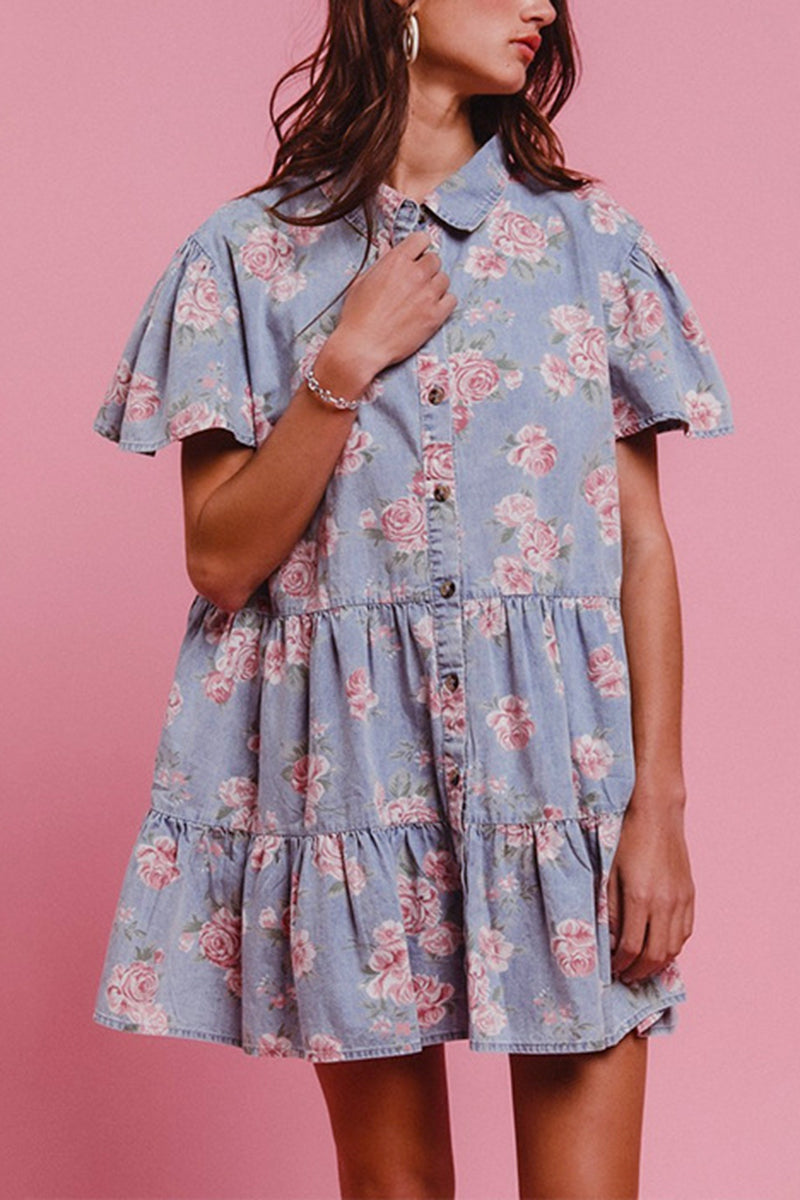 Floral Button-Up Denim Dress