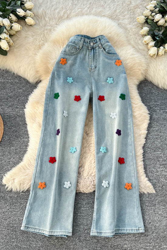 Floral Embellished Straight Jeans
