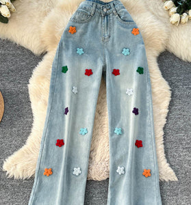Floral Embellished Straight Jeans