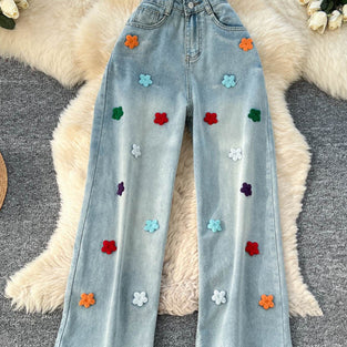 Floral Embellished Straight Jeans