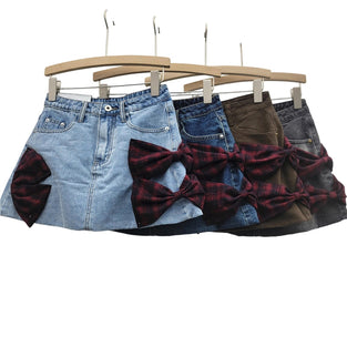 Bow-Accent Denim Skirt