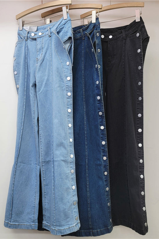 Buttoned Straight-Leg Denim Pants