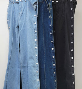 Buttoned Straight-Leg Denim Pants
