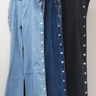 Buttoned Straight-Leg Denim Pants