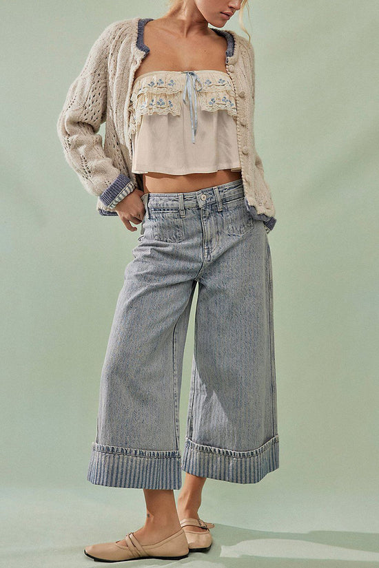 Striped Vintage Washed Straight Jeans