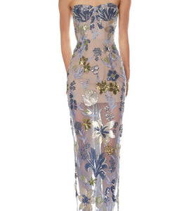 Floral Strapless Evening Bodycon Dress