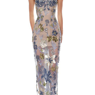 Floral Strapless Evening Bodycon Dress
