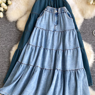 Tiered Denim Maxi Skirt