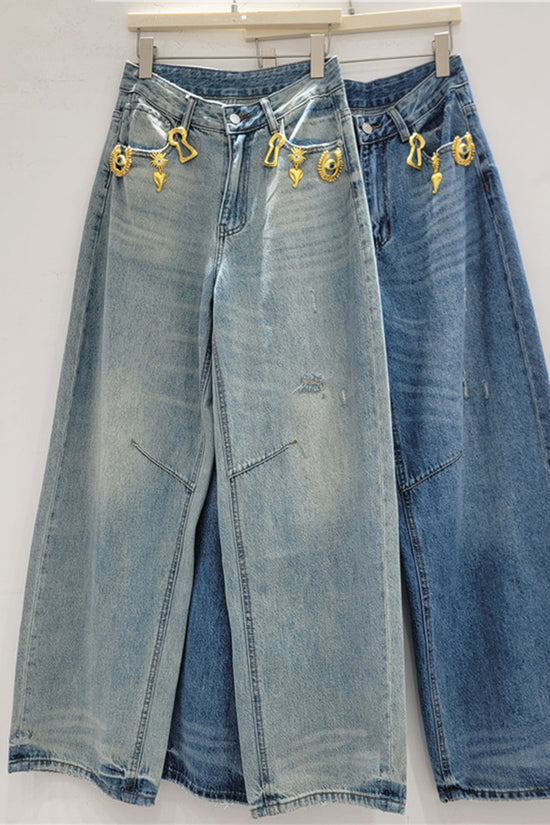 Trendy Straight-Leg Embellished Jeans