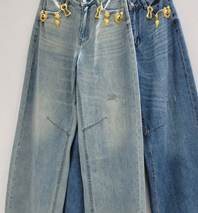 Trendy Straight-Leg Embellished Jeans