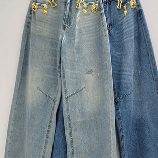 Trendy Straight-Leg Embellished Jeans
