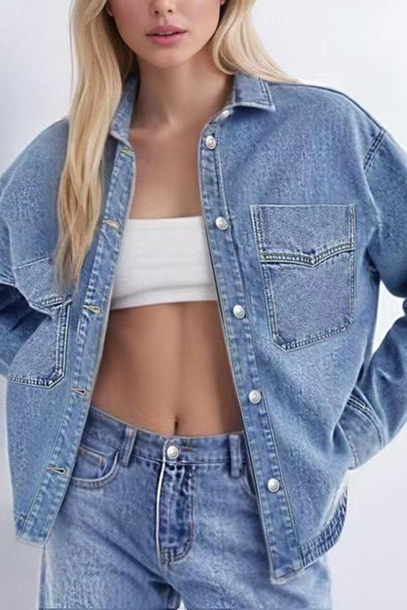 Classic Denim Jacket with Button Closure