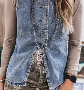 Button-Up Denim Vest