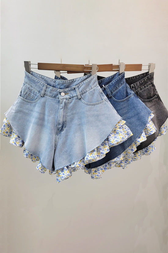 Floral Trim Denim Shorts
