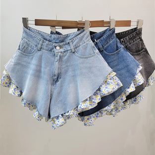 Floral Trim Denim Shorts