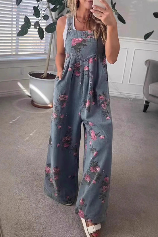 Floral Wide-Leg Jumpsuit with Pockets