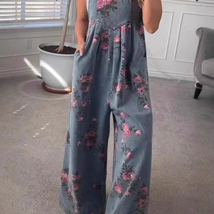 Floral Wide-Leg Jumpsuit with Pockets