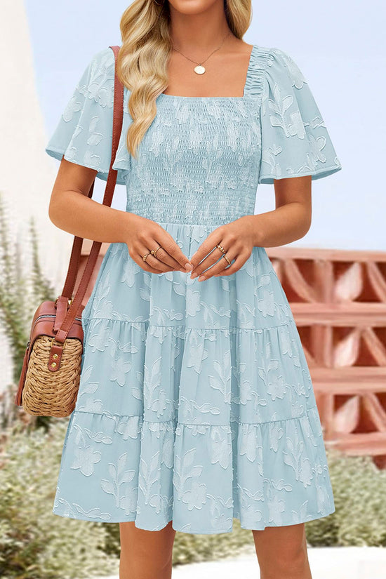 Floral Smocked Square Neck Casual Dress