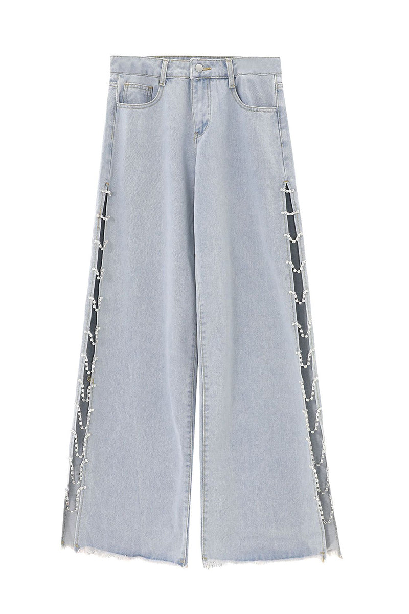 Side Lace-Up Straight Leg Jeans