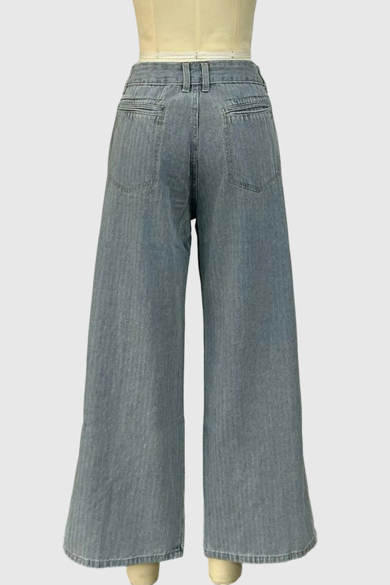 Striped Vintage Washed Straight Jeans