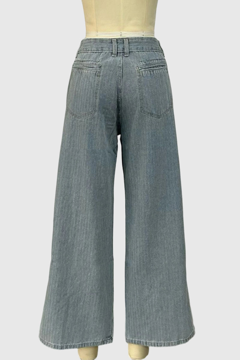 Striped Vintage Washed Straight Jeans