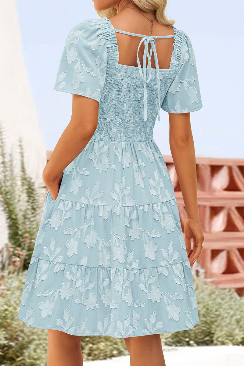 Floral Smocked Square Neck Casual Dress
