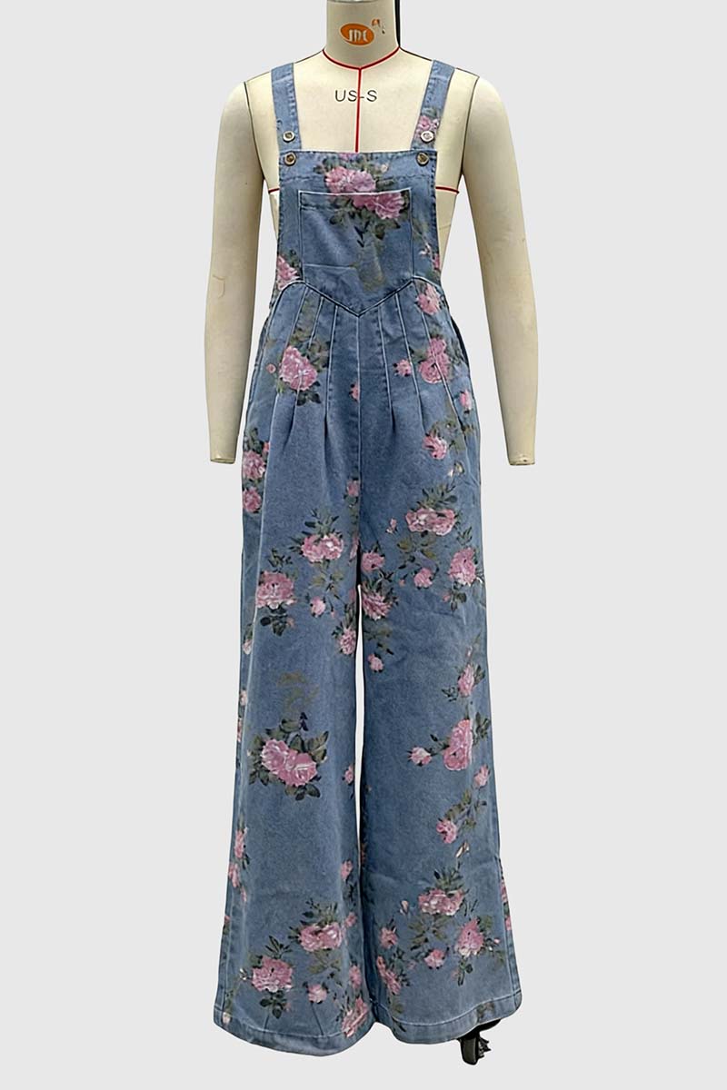Floral Wide-Leg Jumpsuit with Pockets