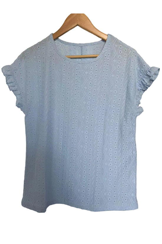 Ruffle Sleeve Eyelet T-Shirt