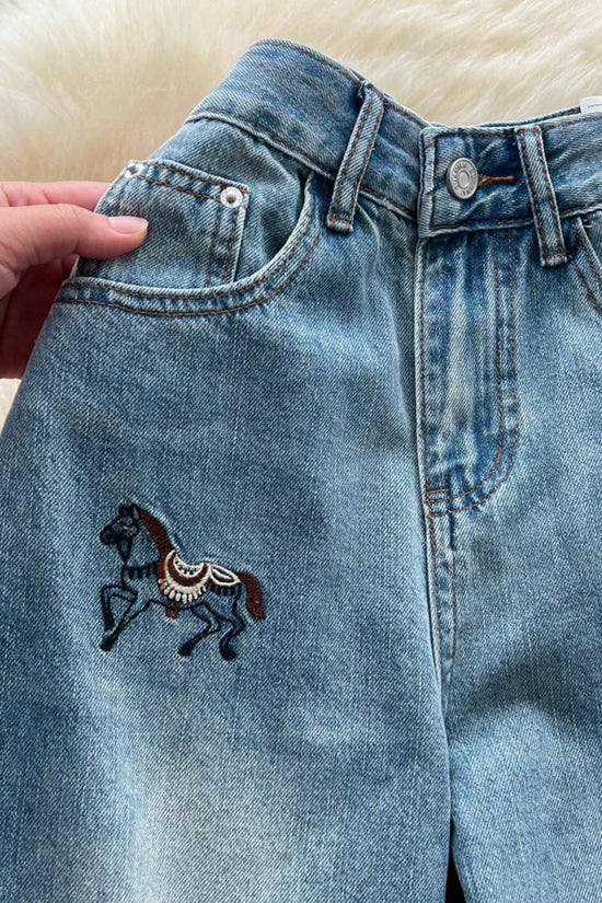 Horse Motif Straight Jeans