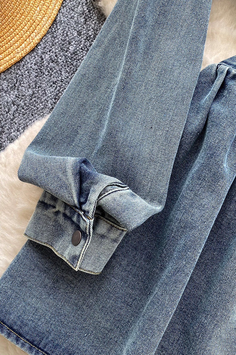 Buttoned Denim Dress with Long Sleeves