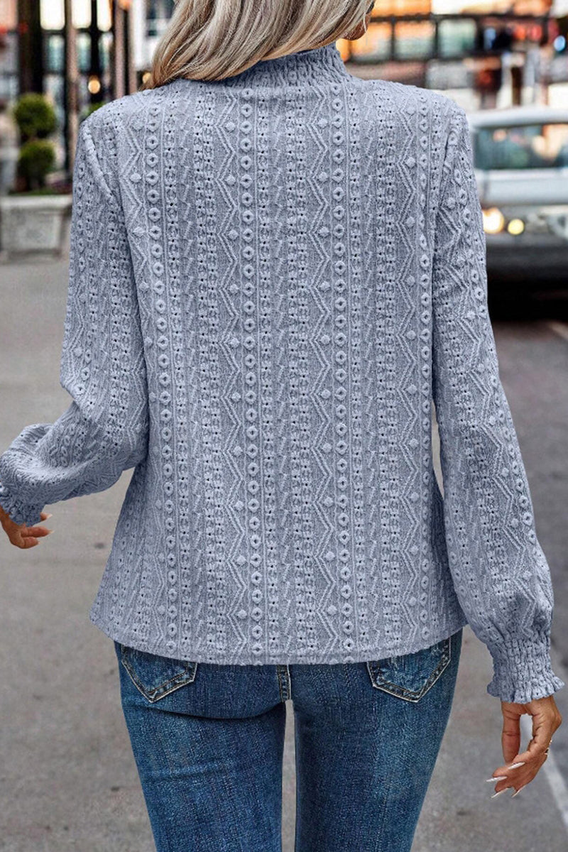 Elegant Textured Mock Neck Blouse