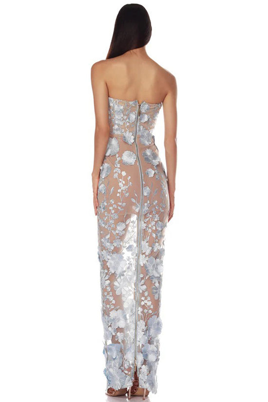 Strapless Floral Evening Gown