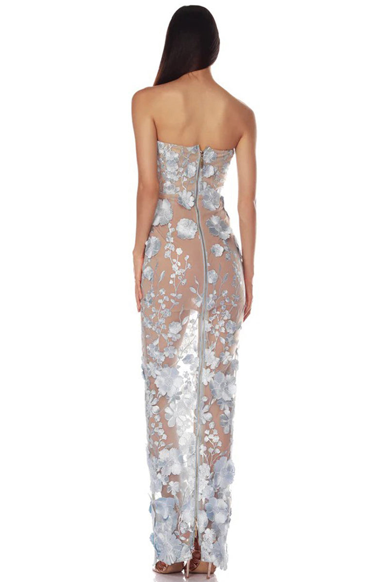 Strapless Floral Evening Gown