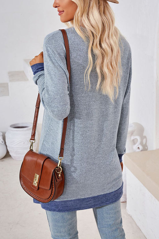 V-Neck Crochet Trim Long Sleeve Top
