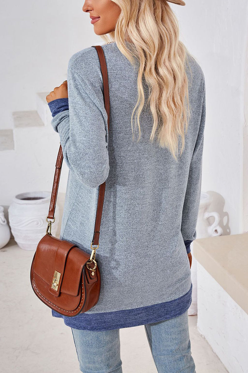 V-Neck Crochet Trim Long Sleeve Top