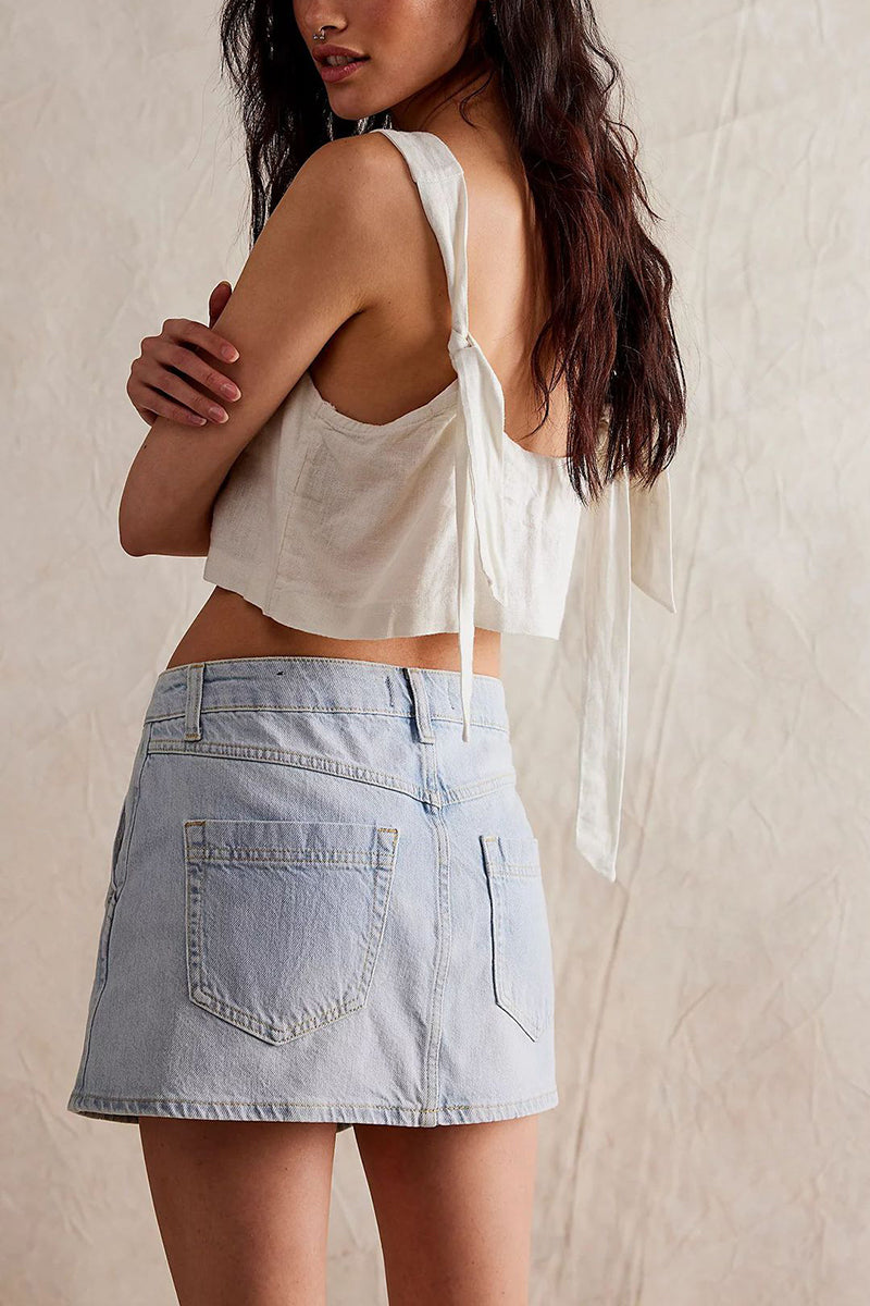 Asymmetric Buttoned Denim Shorts
