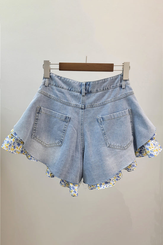 Floral Trim Denim Shorts