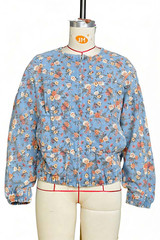 Floral Zip-Front Cropped Jacket