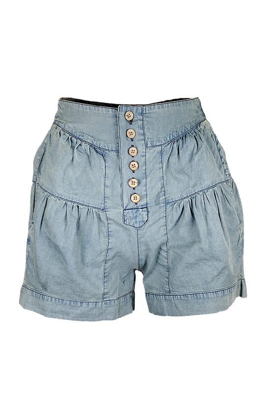 Button-Up High-Waist Denim Shorts
