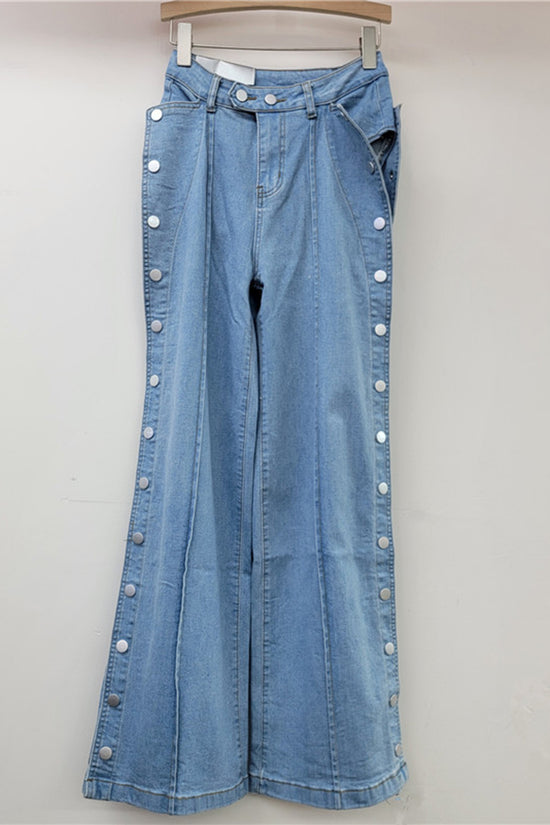 Buttoned Straight-Leg Denim Pants