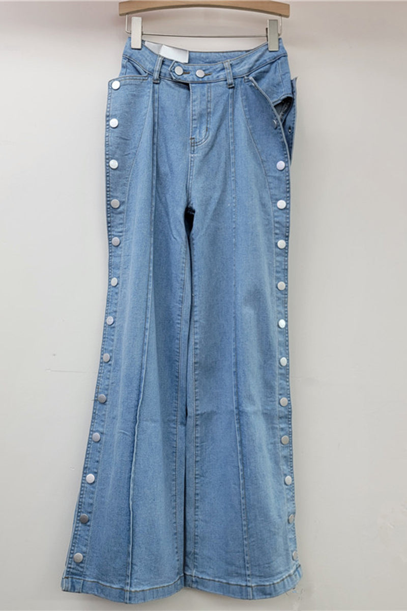 Buttoned Straight-Leg Denim Pants